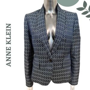 ANNE KLEIN Geometric Pattern Metallic Blazer Blue Green – Size 4